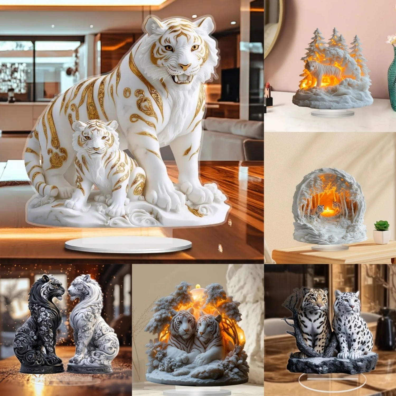 Home Decor Unique Items - Two Tigers Statue,2D Flat Animals Acrylic