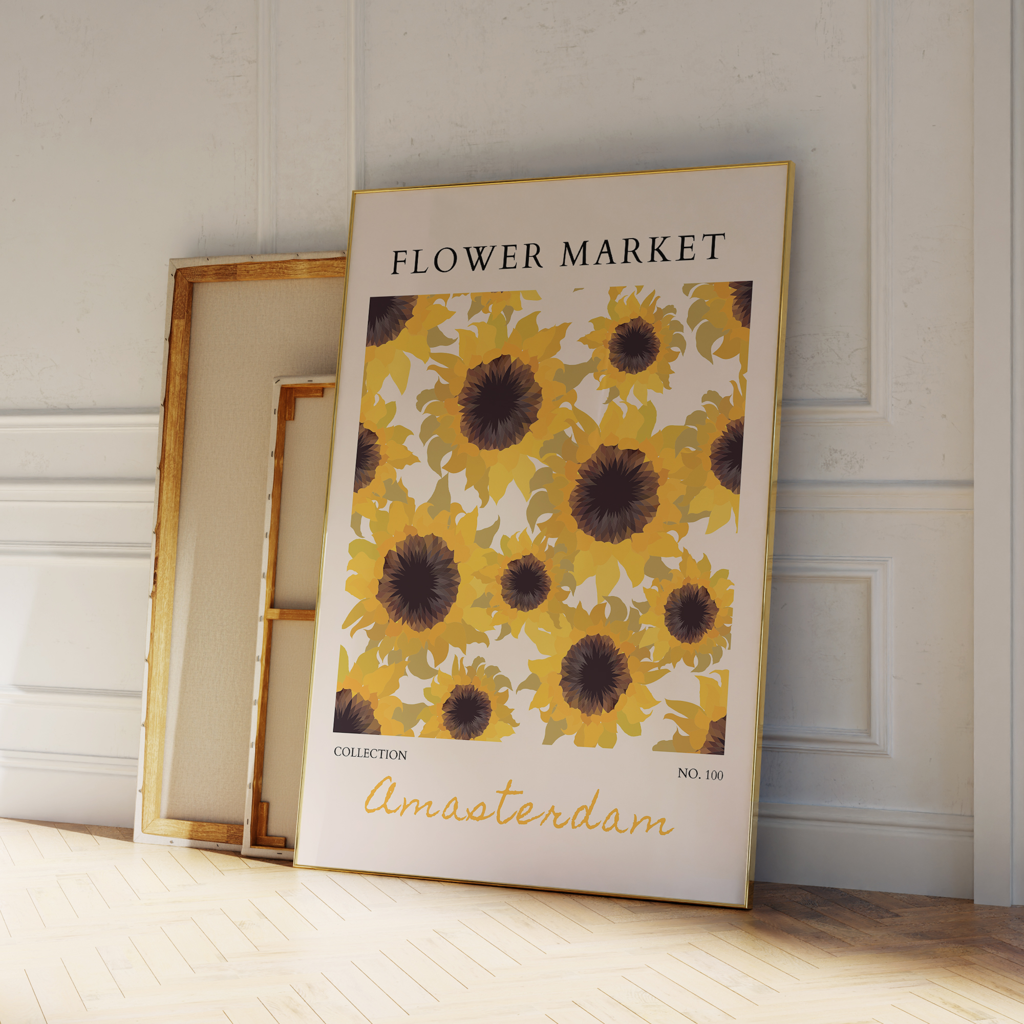 Home Decor Unique Items - Modern Yellow Flowers Flower Market Wall