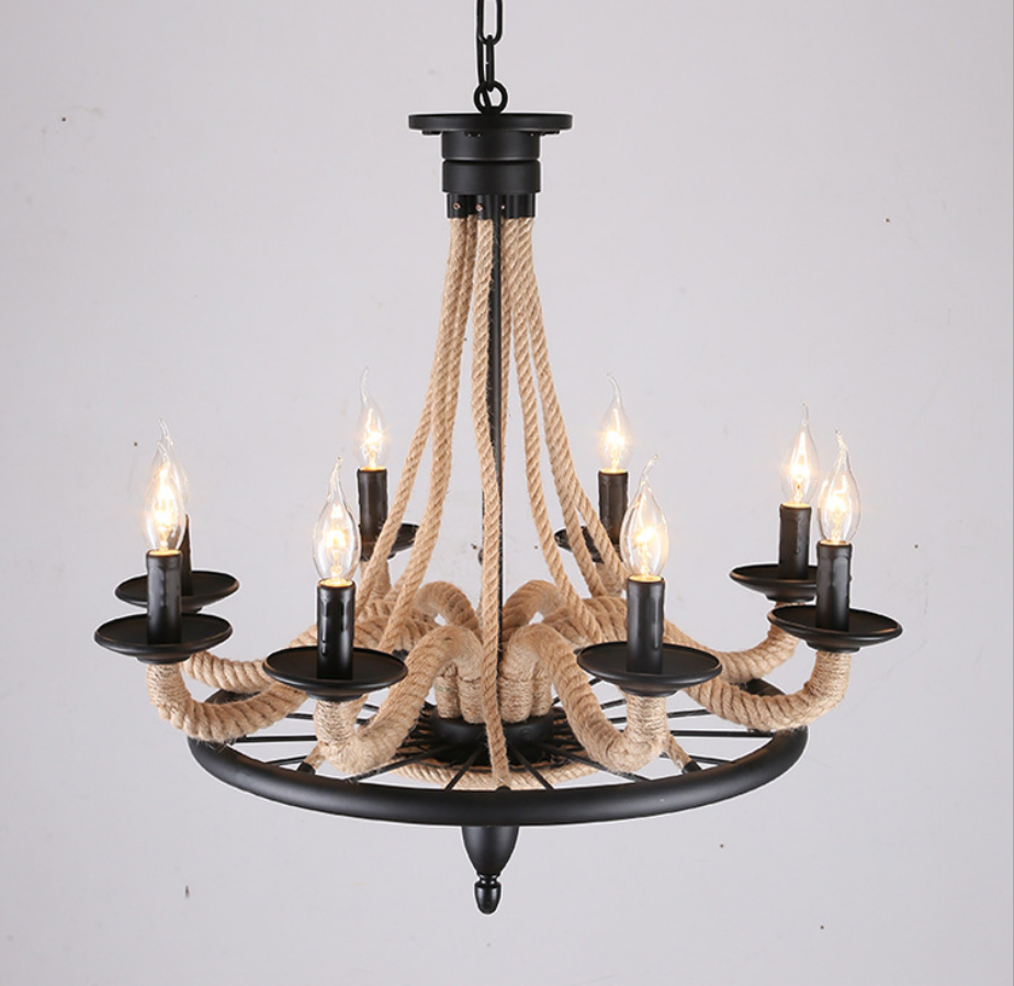 Home Decor On Wheels - Retro Metal chandelier Hemp Rope Lighting