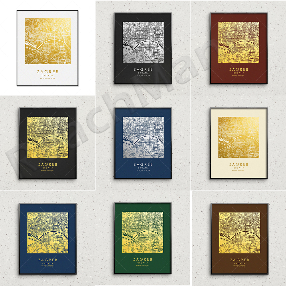 Home Decor Zagreb - Zagreb City Map Printing Gold and