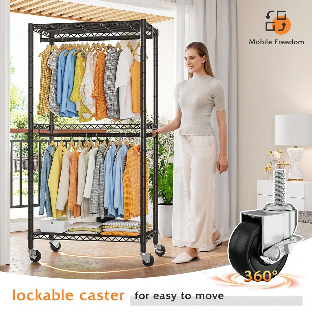 Home Decor On Wheels - Heavy Duty Adjustable Metal Clothing Rack