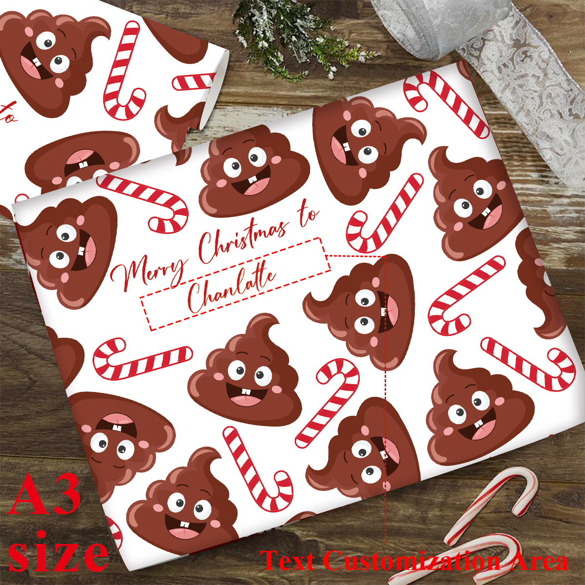 Home Decor Emoji - 3pcs Custom Name Christmas Paper,Funny Poop