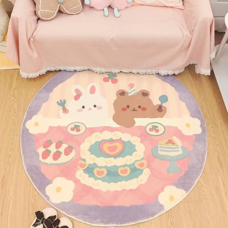 Home Decor Retailers - Cute Rabbit Bear Cake Print Round