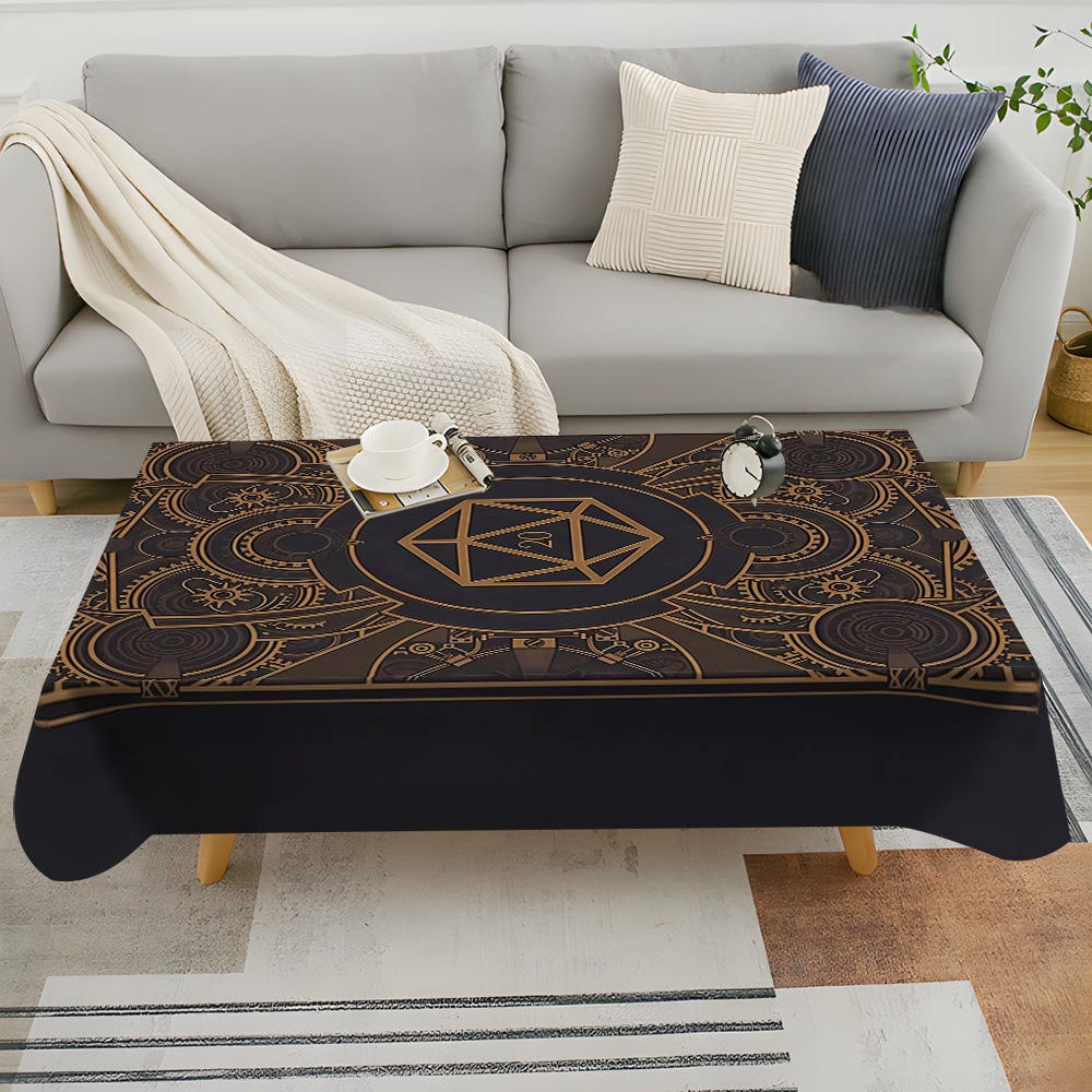 Home Decor Com - Steampunk Black Golden Gear Pattern Tablecloth