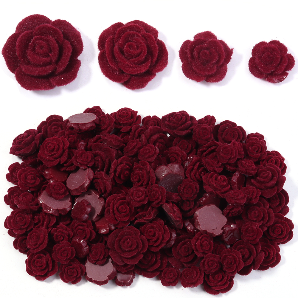 Home Decor Flowers - 20pcs Resin Rose Flower Wine Red