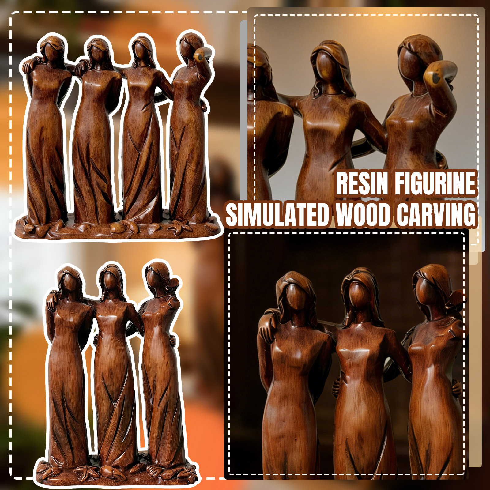 Home Decor Trend 2026 - Sisters Resin Garden Statue Simulated Wood