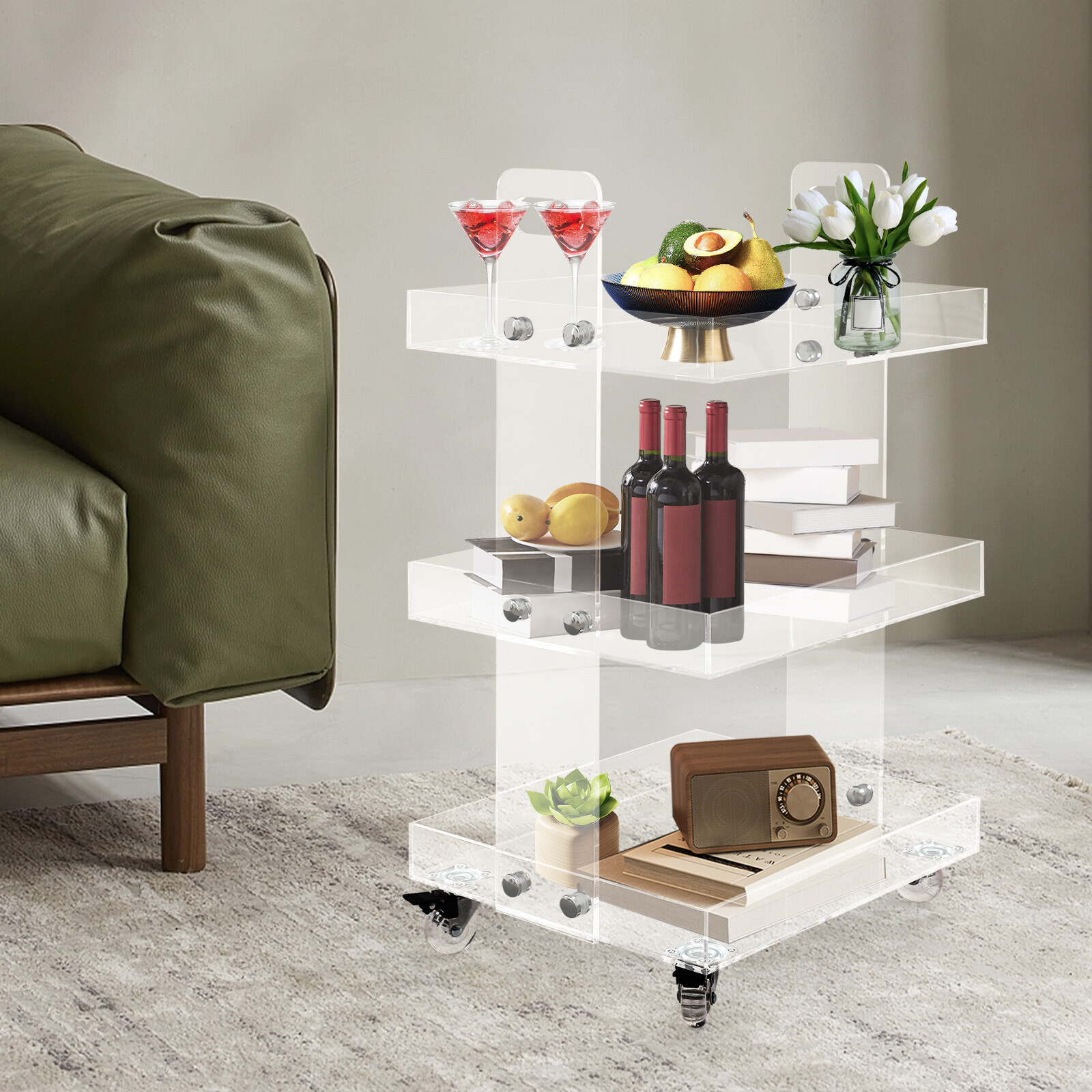 Home Decor On Wheels - 3-Tier Clear Acrylic Storage Cart on