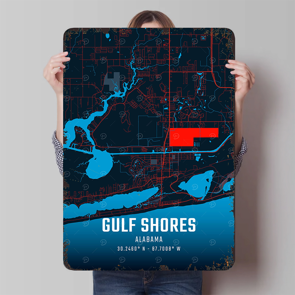 Home Decor Location - Gulf Shores Alabama Map Metal Wall