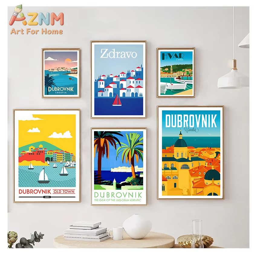 Home Decor Zagreb - 1/6pcs Vintage Travel Poster Canvas Painting