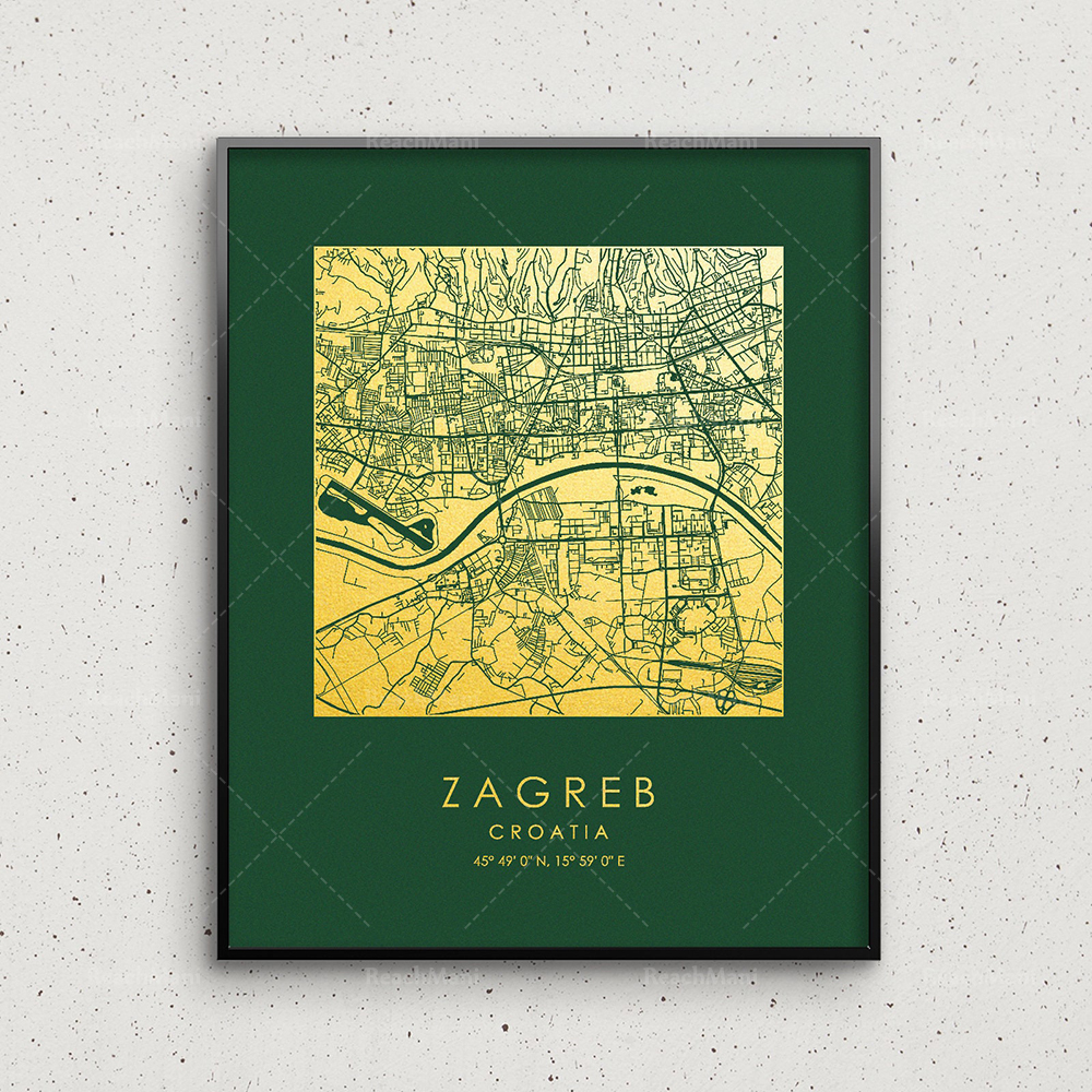 Zagreb City Map Printing Gold  – обзор и цена Home Decor Zagreb