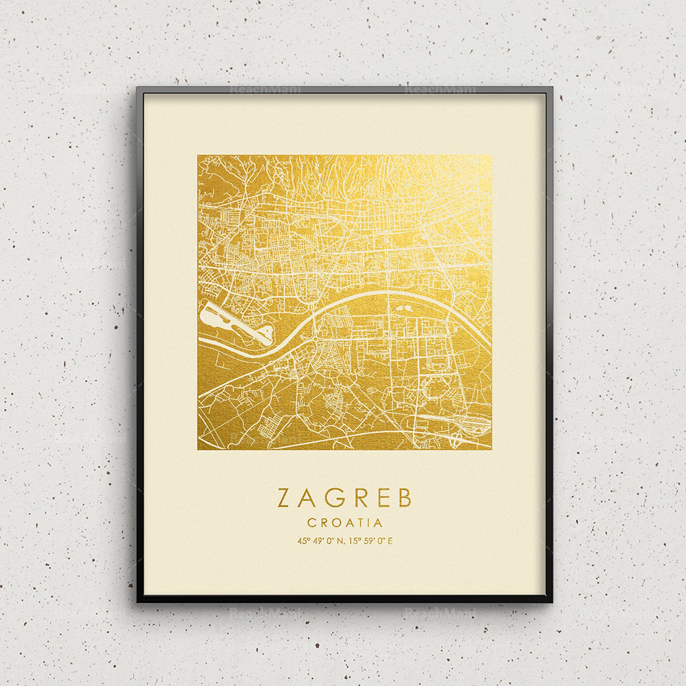 Zagreb City Map Printing Gold  – обзор и цена Home Decor Zagreb