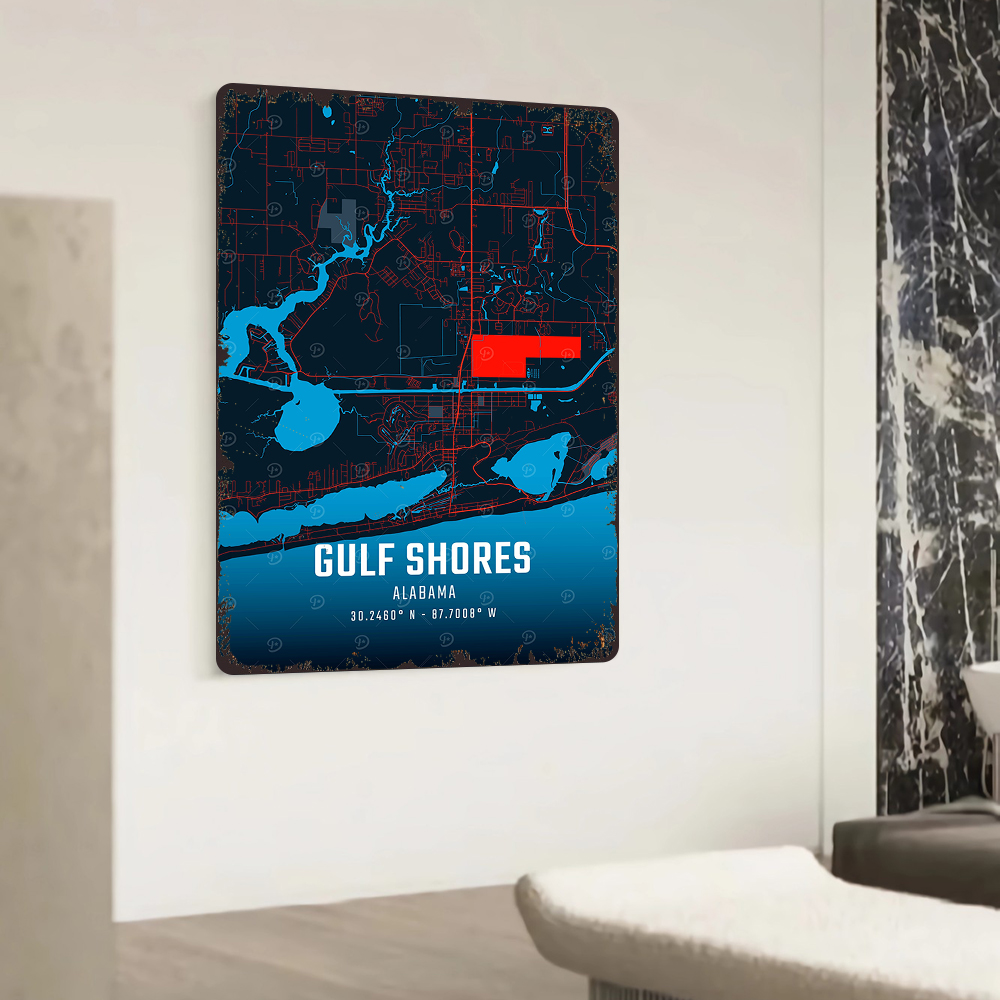 Gulf Shores Alabama Map Metal  – обзор и цена Home Decor Location